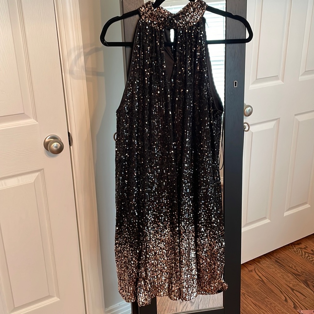 NWT Black and gold ombré halter sequin dress!